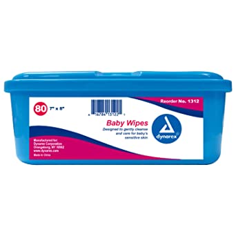 Dynarex Baby Wipes, Scented, 7" x8", 80/Tub, 12 Tub/Case
