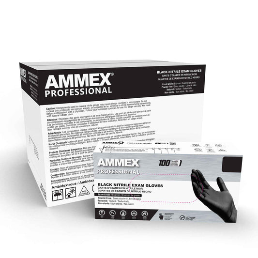 Ammex Professional Black Nitrile, Medium, Case of 1000