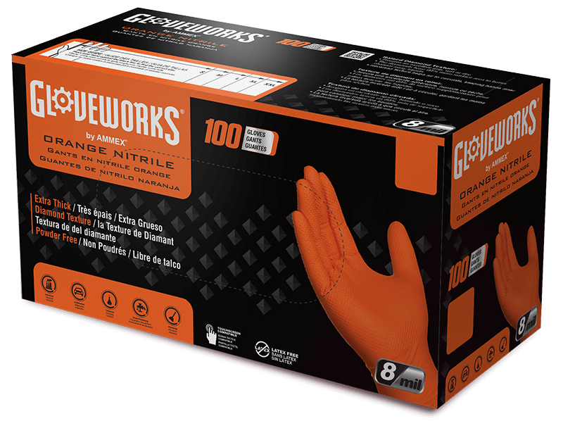 GLOVEWORKS® HD ORANGE NITRILE INDUSTRIAL GLOVES BOX