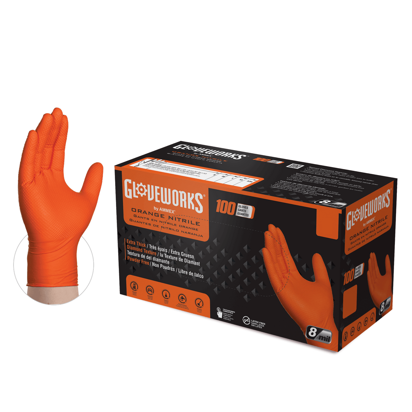 GLOVEWORKS® HD ORANGE NITRILE INDUSTRIAL GLOVES BOX