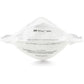 Image of a white N95 mask with dual headband attachment and compact pouch style.